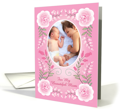 Mother Custom Photo Happy Valentine's Day Pink Roses Floral card