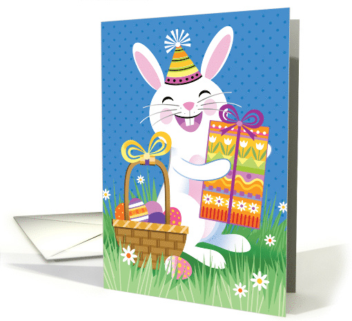 Easter Birthday Bunny With Present And Basket Of Eggs card (1675068)