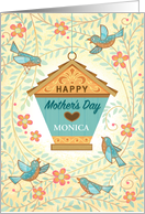 Custom Name M Happy Mother’s Day Bluebirds And Birdhouse card