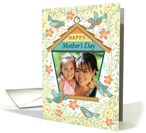 Custom Photo Happy Mother's Day Bluebirds And Birdhouse card (1680100)