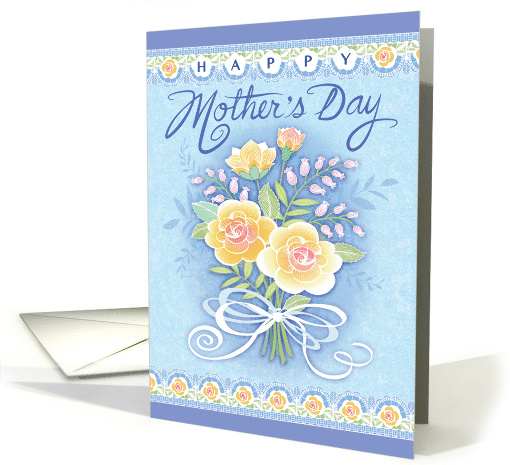 Mother's Day Yellow and Blue Lace Rose Bouquet card (1681900)