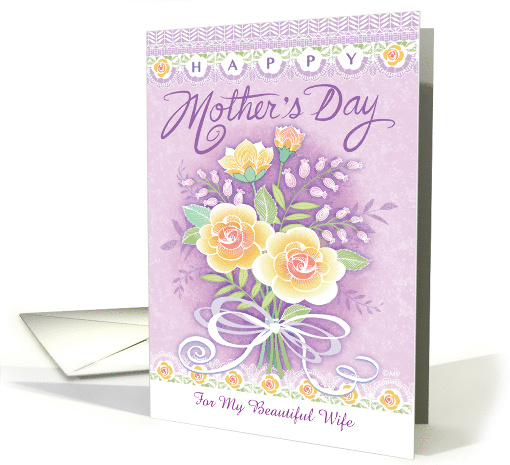 Wife Mother's Day Lace Peach Rose Bouquet card (1683046)