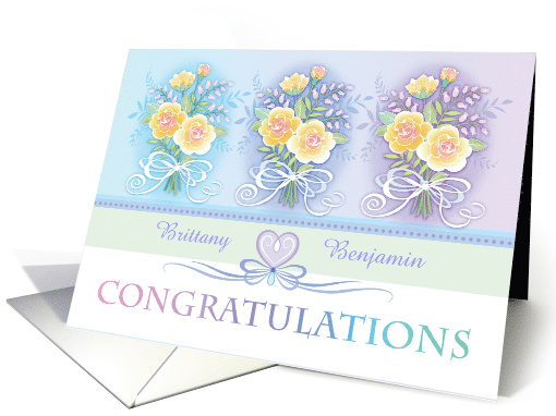 Custom Names Congratulations Wedding Blue Purple Yellow Bouquets card