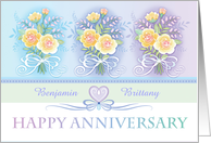 Custom Names Wedding Anniversary Blue Purple Yellow Bouquets card