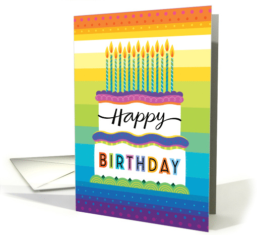 Graphic Bright Hand Lettered Birthday Cake with Polka Dots card