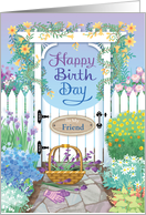 To My Friend Birthday Flowering Garden Pagoda card