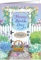 Custom Name M Birthday Flowering Garden Pagoda card