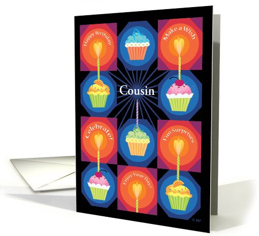 Cousin Happy Birthday Cupcakes Candles Hearts card (1687564)