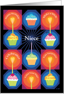 Sweet Niece Happy Birthday Cupcakes Treats Heart Candles card