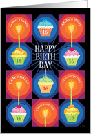 Sweet 16 Happy Birthday Cupcakes Treats Heart Candles card