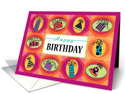 Happy Birthday Bright Colorful Presents Party Hats Business card