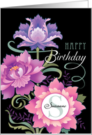 Custom Name S Monogram Happy Birthday Pink Peony Floral Hand Lettering card
