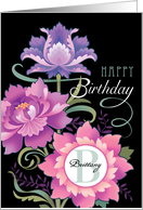 Custom Name B Monogram Happy Birthday Lavender Pink Peony Floral card