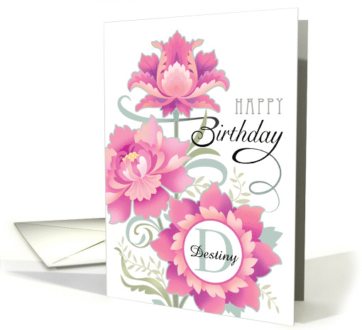 Custom Name D Monogram Happy Birthday Colorful Pink Peony Floral card