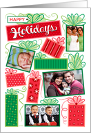 4 Custom Photos Happy Holidays Red Green Christmas Presents card