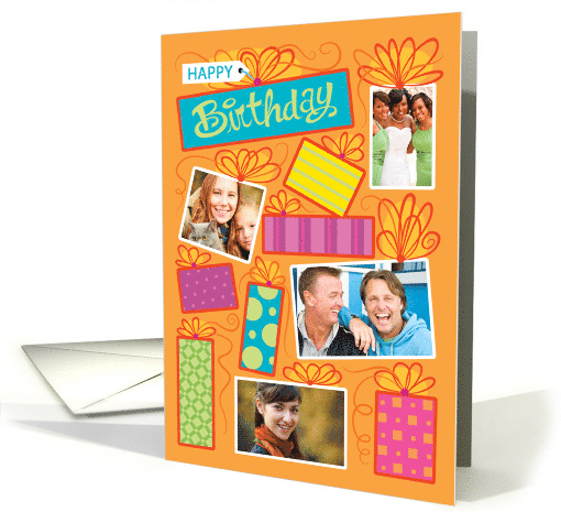 Custom Photo Happy Birthday Presents Cram Closet Orange card (1692938)