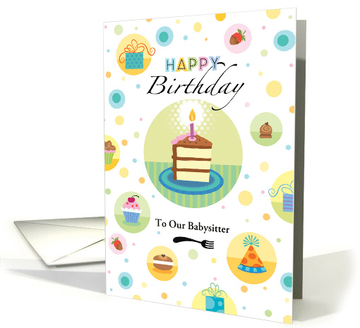 Babysitter Happy Birthday Cake Presents Cupcake Polka Dots card