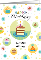 To YOU! Happy Birthday Cake Presents Cupcake Polka Dots card