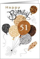 51st Happy Birthday Animal Pattern Balloon Leopard Zebra Tiger card