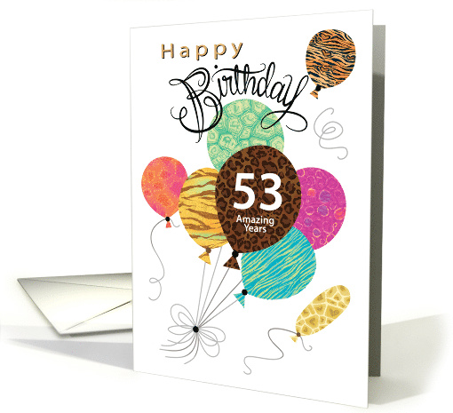 53rd Happy Birthday Animal Pattern Balloon Leopard Zebra Tiger card