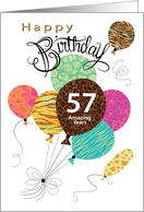 57th Happy Birthday Animal Pattern Balloon Leopard Zebra Tiger card