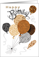 Animal Print Happy Birthday Balloon Leopard Zebra Tiger card