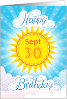 September 30th Happy Birthday Sunshine Clouds card