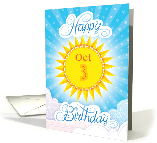 October 3 Hand Lettered Happy Birthday Sunshine Clouds card (1696180)