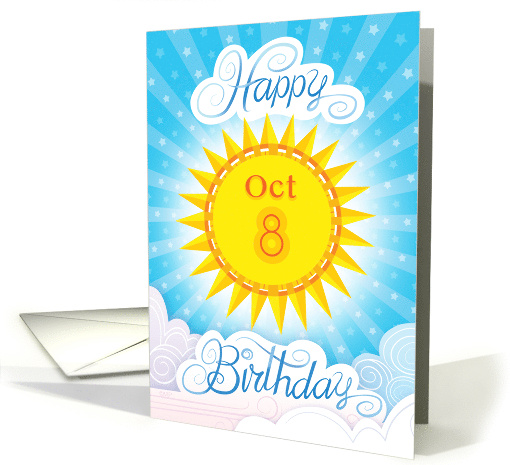 October 8 Hand Lettered Happy Birthday Sunshine Clouds card (1696190)