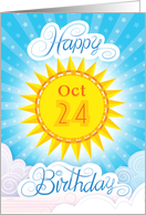 October 24 Hand Lettered Happy Birthday Sunshine Clouds card
