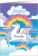 Custom I Name Happy Birthday Unicorn Rainbows Clouds Hand Lettered card