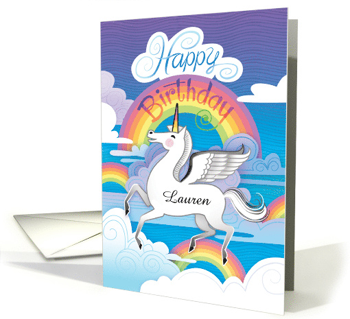 Custom L Name Happy Birthday Unicorn Rainbows Clouds Hand... (1697038)