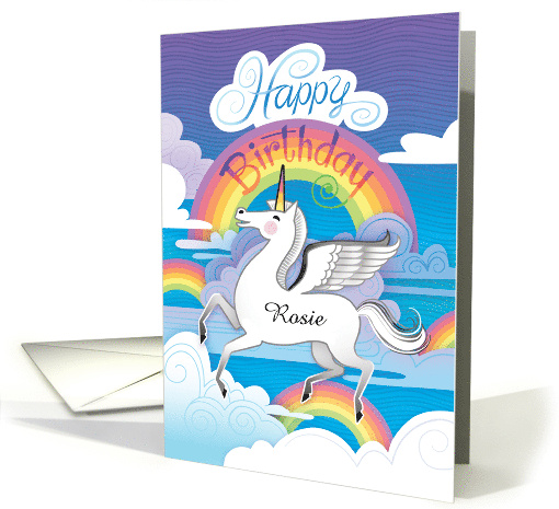 Custom R Name Happy Birthday Unicorn Rainbows Clouds Hand... (1697042)