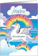 Granddaughter Happy Birthday Unicorn Rainbows Clouds Hand Lettered card