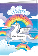 Step Daughter Happy Birthday Unicorn Rainbows Clouds Hand Lettered card