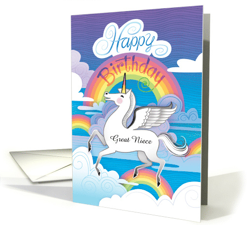 Great Niece Happy Birthday Unicorn Rainbows Hand Lettered card