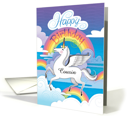 Cousin Happy Birthday Unicorn Rainbows Hand Lettered card (1697238)