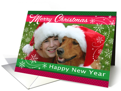 Custom Photo Snowflakes Merry Christmas Happy New Year Typography card