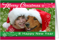 Custom Photo Snowflakes Merry Christmas Happy New Year Typography card