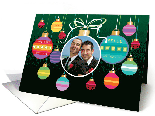 Custom Photo Colorful Merry Christmas Ornaments on Black card