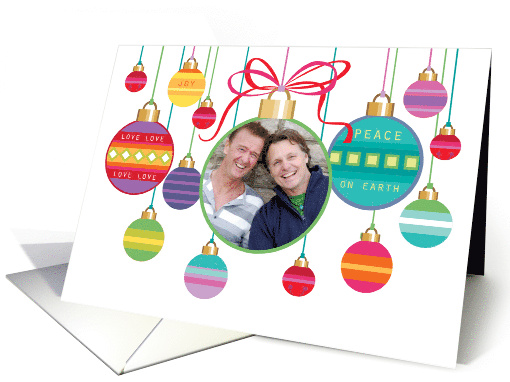 Custom Photo Colorful Merry Christmas Ornaments on White card