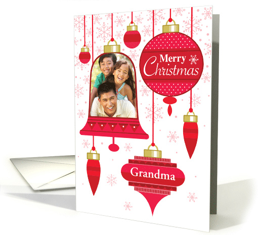 For Grandma Custom Photo Red Ornaments Pink Snowflakes card (1702396)