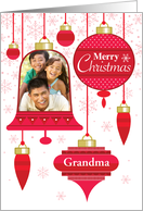 For Grandma Custom Photo Red Ornaments Pink Snowflakes card