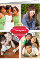 4 Custom Photos And Name Retro Red Christmas Ornament card