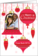 From Both Of Us Custom Photo Retro Red Christmas Ornament card