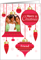 To My Dear Friend Custom Photo Retro Red Christmas Ornament card