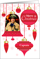 To Firefighter Custom Photo Retro Red Christmas Ornament card
