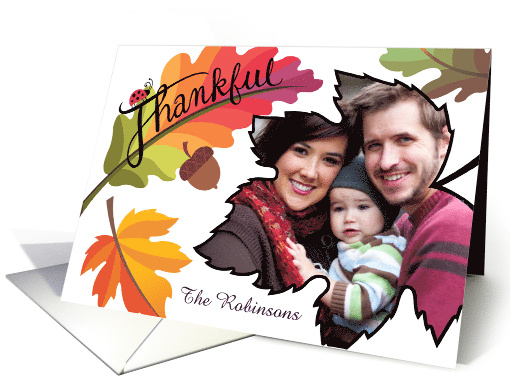 Custom Photo Colorful Fall Leaves Thanksgiving card (1703270)