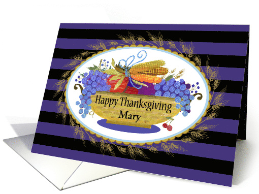 Custom Name Thanksgiving Hand Painted Fall Harvest Basket card