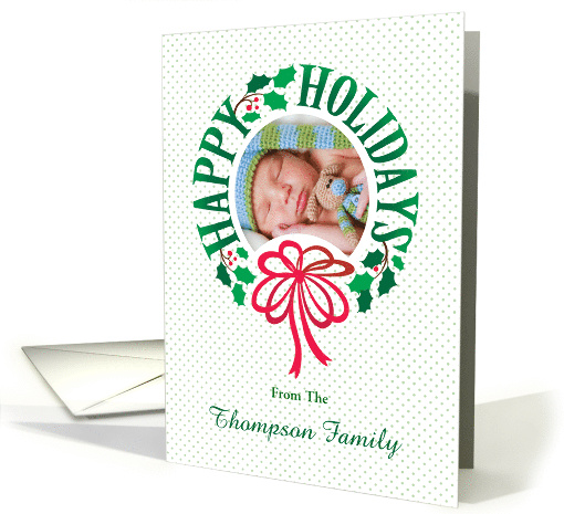 Custom Christmas Photo Typography Happy Holidays Wreath card (1706602)